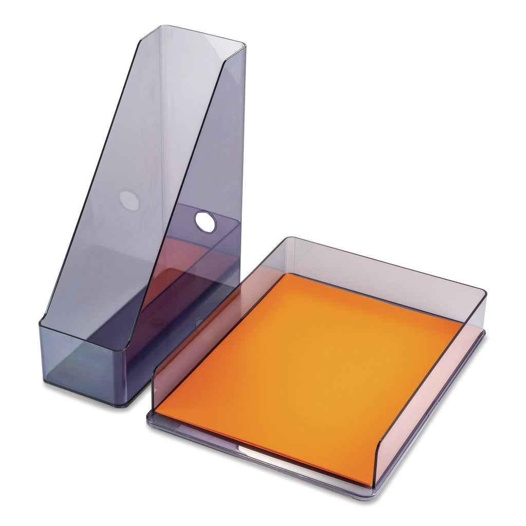 Officemate Recycled Letter Tray & File Desktop Set - Desktop - Front Loading, Durable, Sturdy - Translucent Gray - Plastic - 1 Each