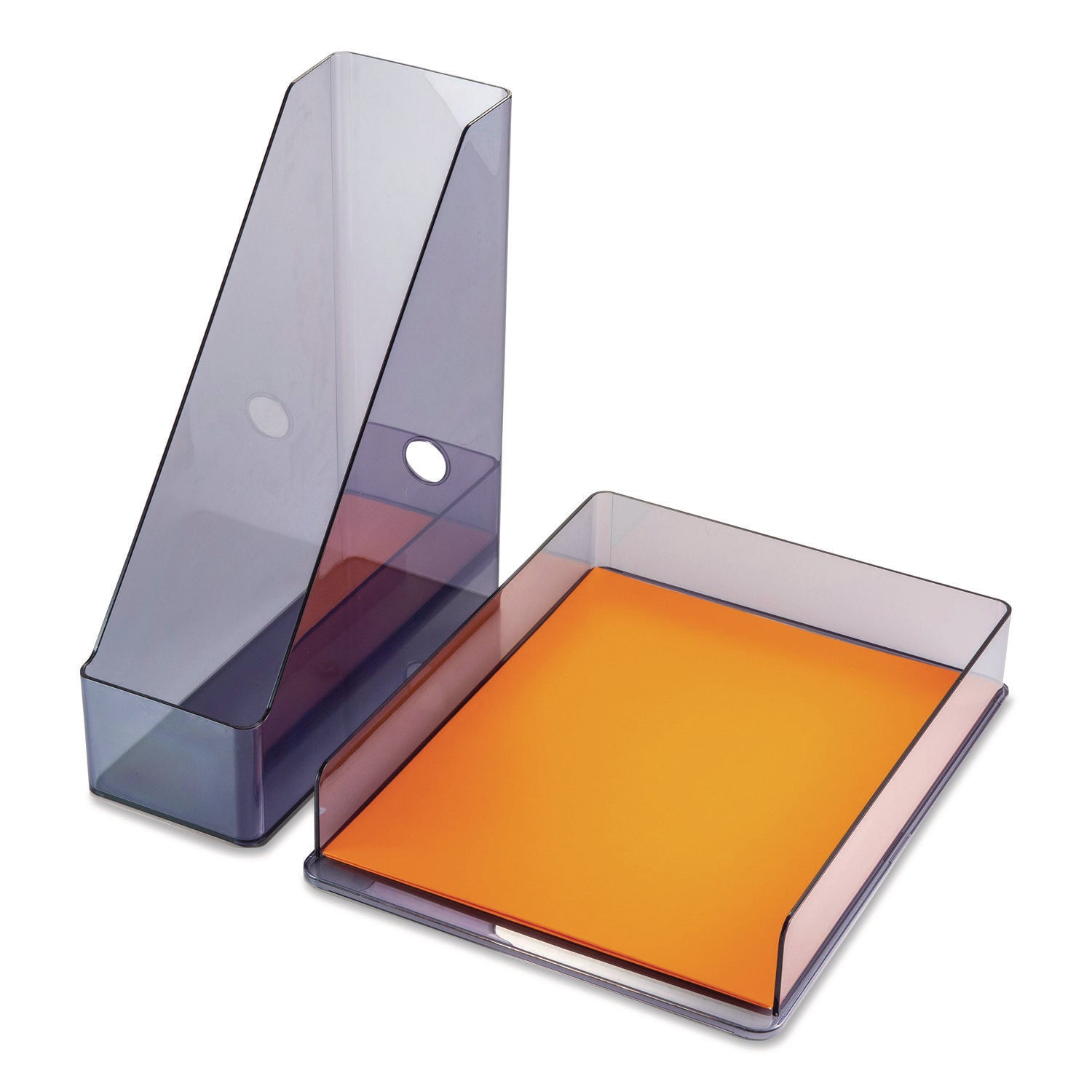 Officemate Recycled Letter Tray & File Desktop Set - Desktop - Front Loading, Durable, Sturdy - Translucent Gray - Plastic - 1 Each
