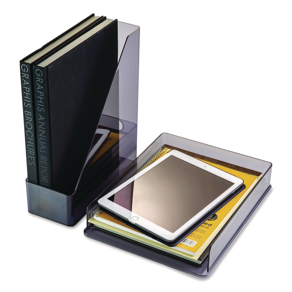 Officemate Recycled Letter Tray & File Desktop Set - Desktop - Front Loading, Durable, Sturdy - Translucent Gray - Plastic - 1 Each