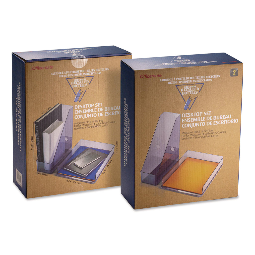 Officemate Recycled Letter Tray & File Desktop Set - Desktop - Front Loading, Durable, Sturdy - Translucent Gray - Plastic - 1 Each