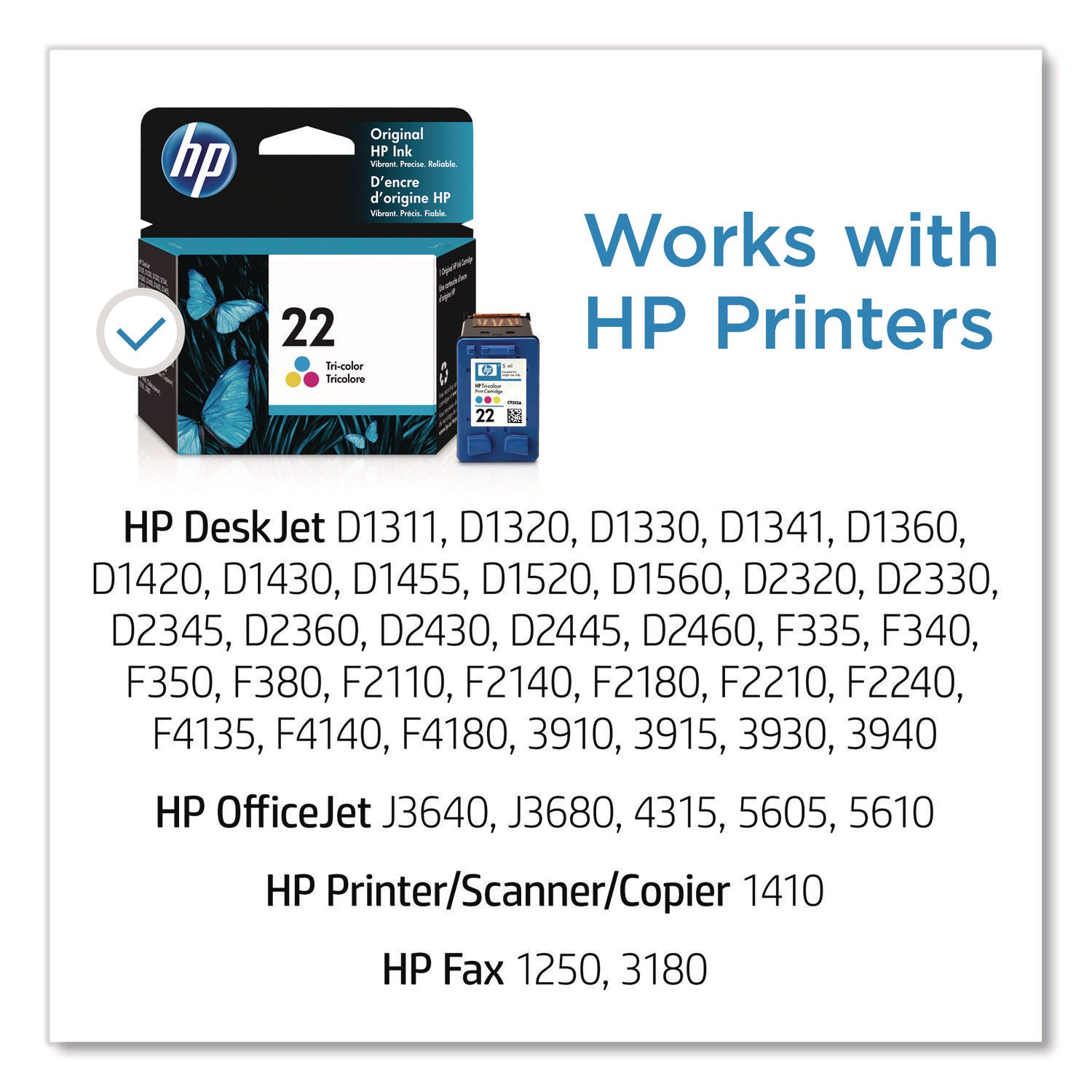 HP 22, (C9352AN) Tri-Color Original Ink Cartridge
