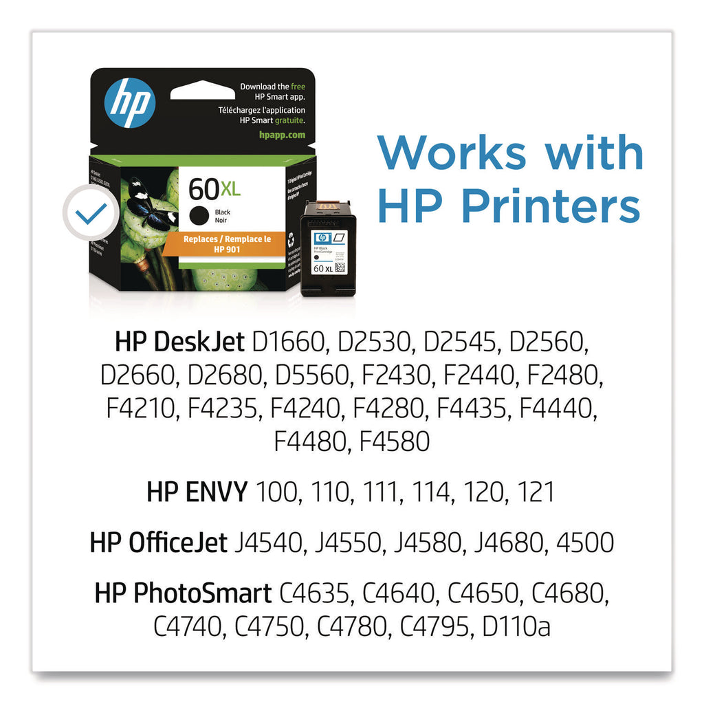 HP 60XL, (CC641WN) High-Yield Black Original Ink Cartridge