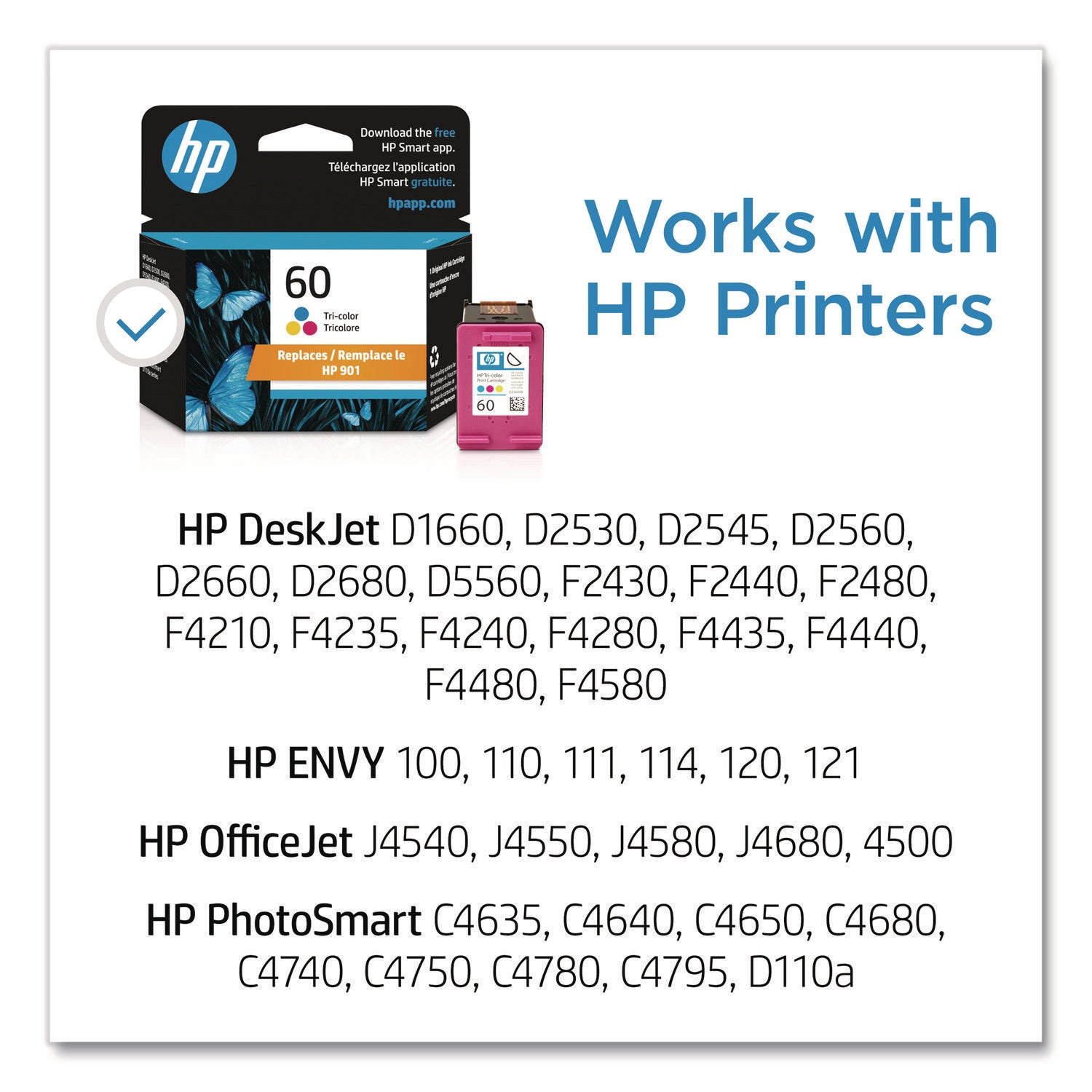 HP 60, (CC643WN) Tri-Color Original Ink Cartridge