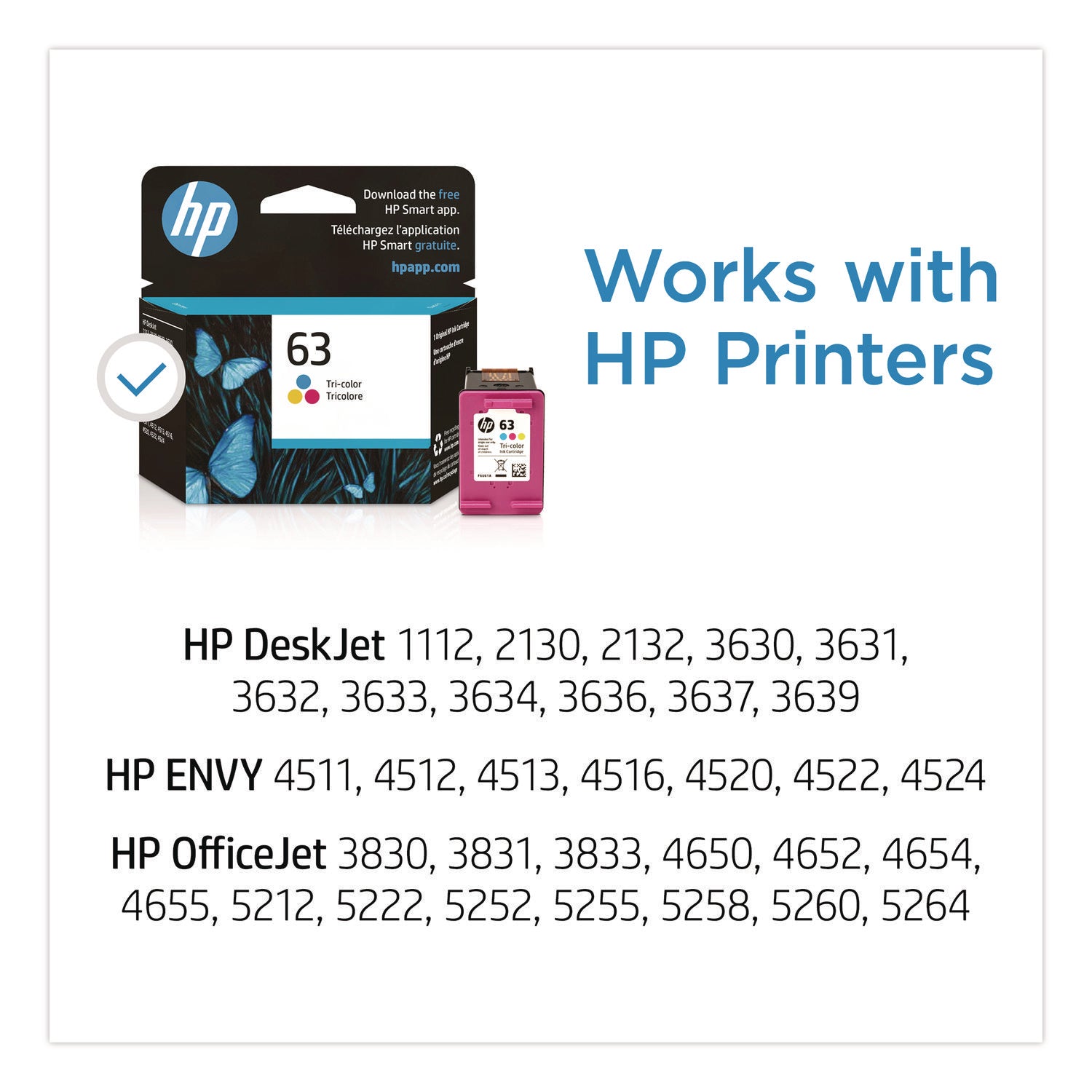 HP 63, (F6U61AN) Tri-Color Original Ink Cartridge