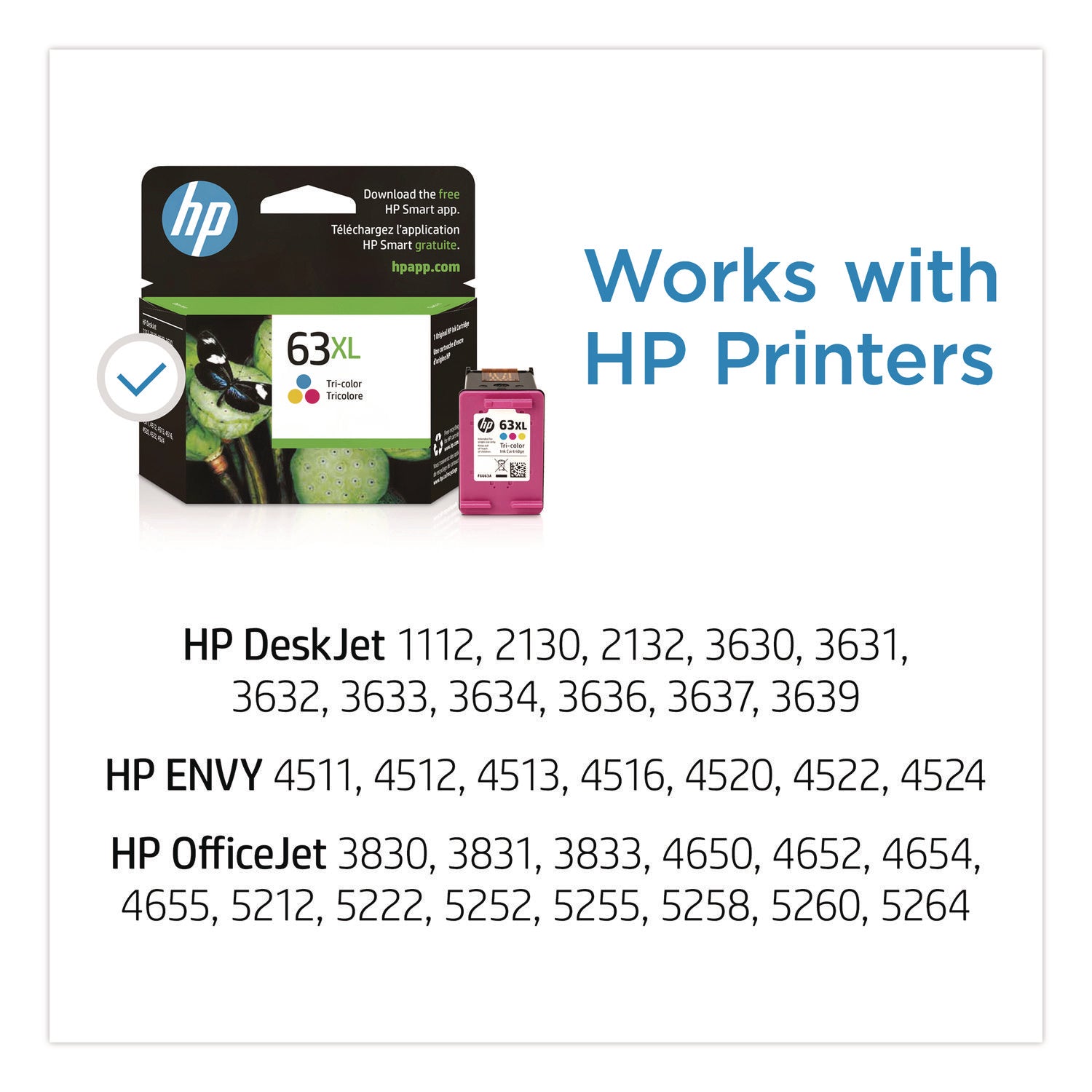 HP 63XL, (F6U63AN) High-Yield Tri-Color Original Ink Cartridge
