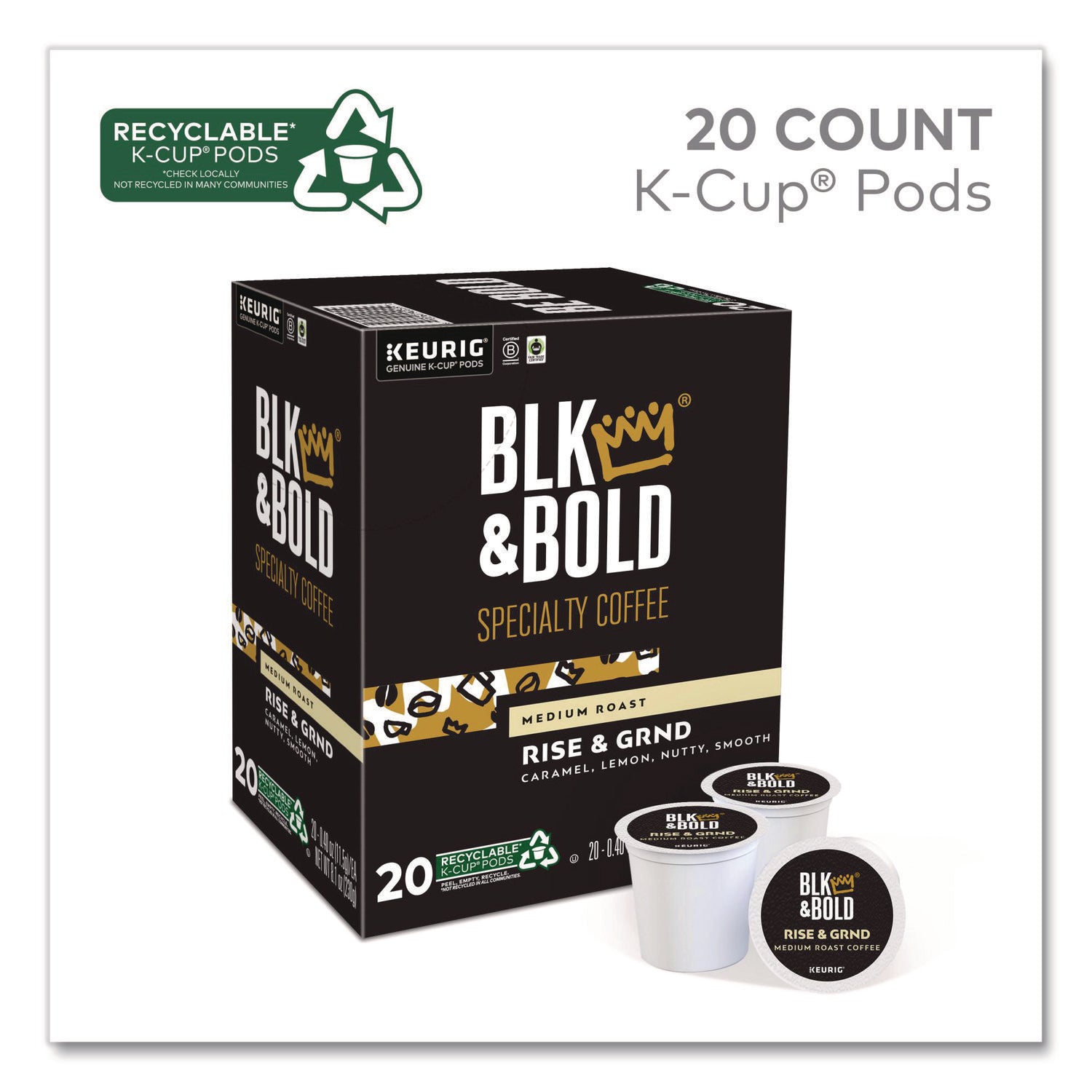 Rise and GRND K-Cups, 0.41 oz K-Cup, 20/Box