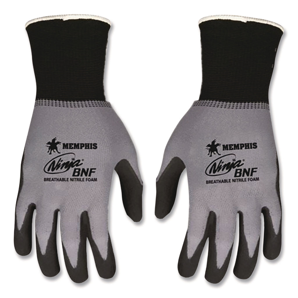 Ninja Nitrile Coating Nylon/Spandex Gloves, Black/Gray, Small, Dozen