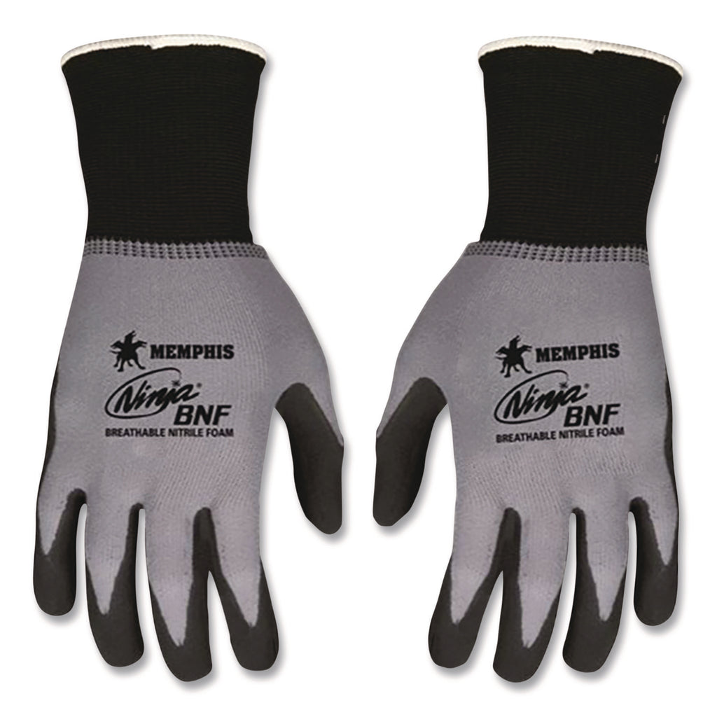 Ninja Nitrile Coating Nylon/Spandex Gloves, Black/Gray, Large, Dozen