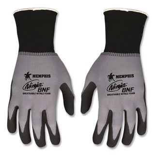 Ninja Nitrile Coating Nylon/Spandex Gloves, Black/Gray, Large, Dozen