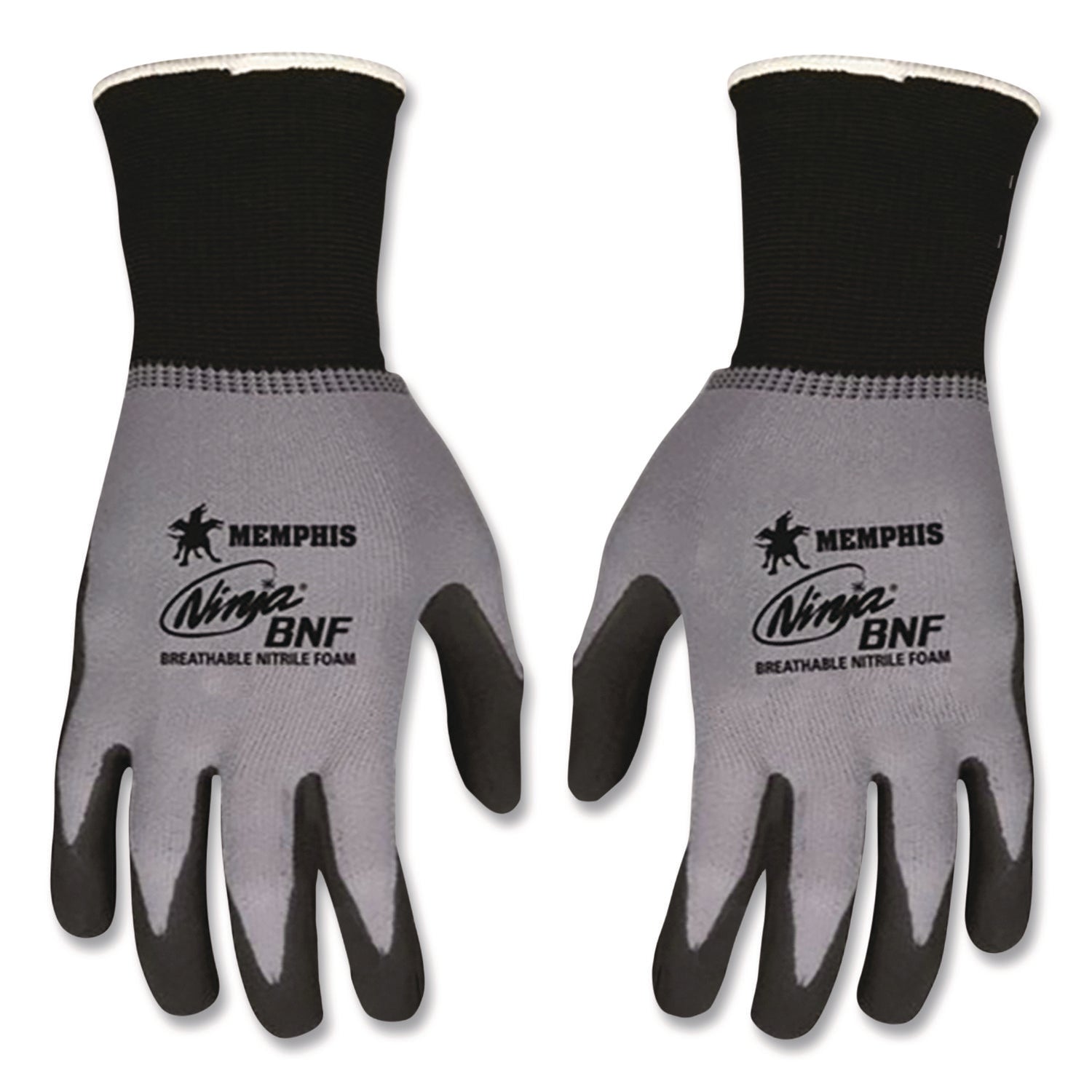 Ninja Nitrile Coating Nylon/Spandex Gloves, Black/Gray, Large, Dozen