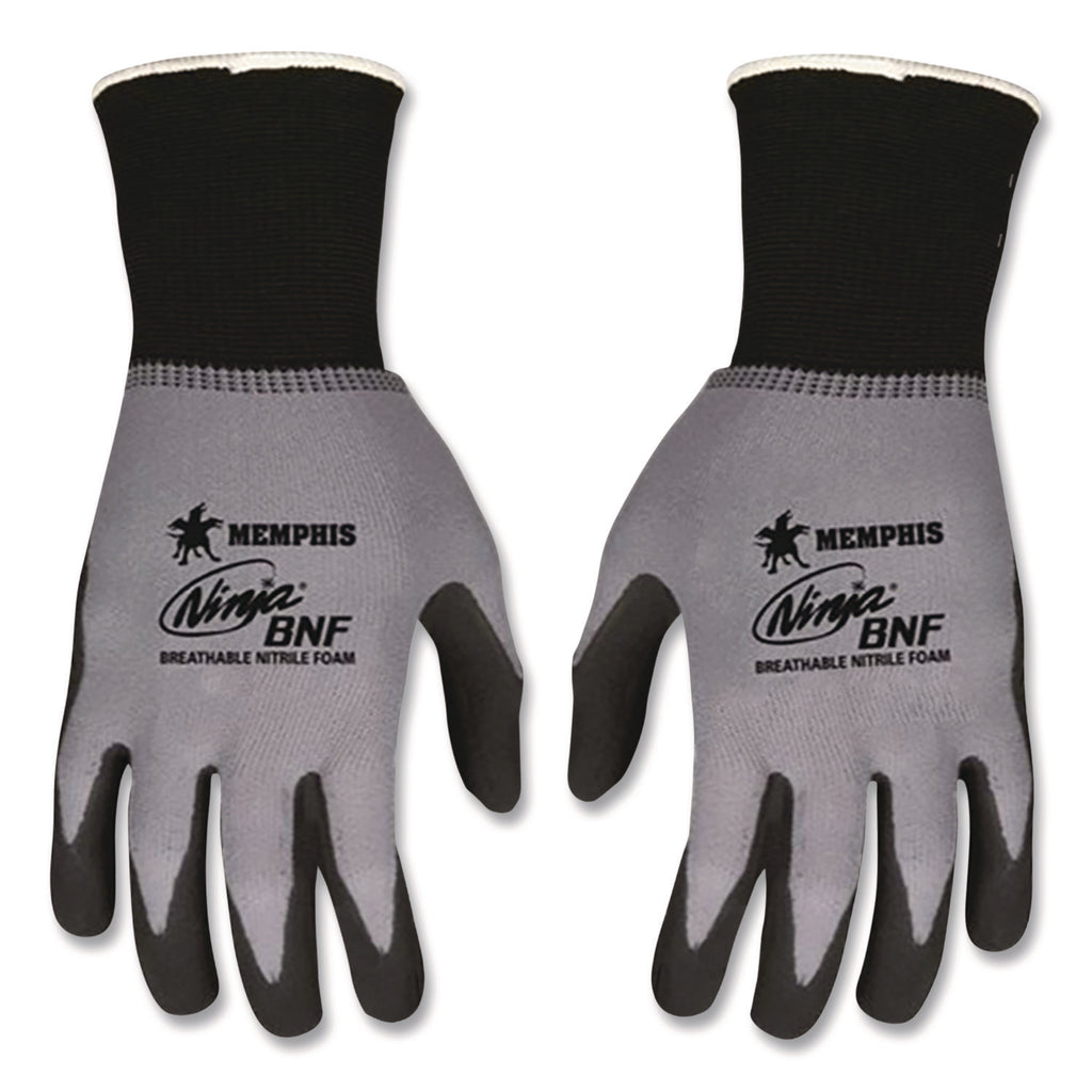 Ninja Nitrile Coating Nylon/Spandex Gloves, Black/Gray, Medium, Dozen