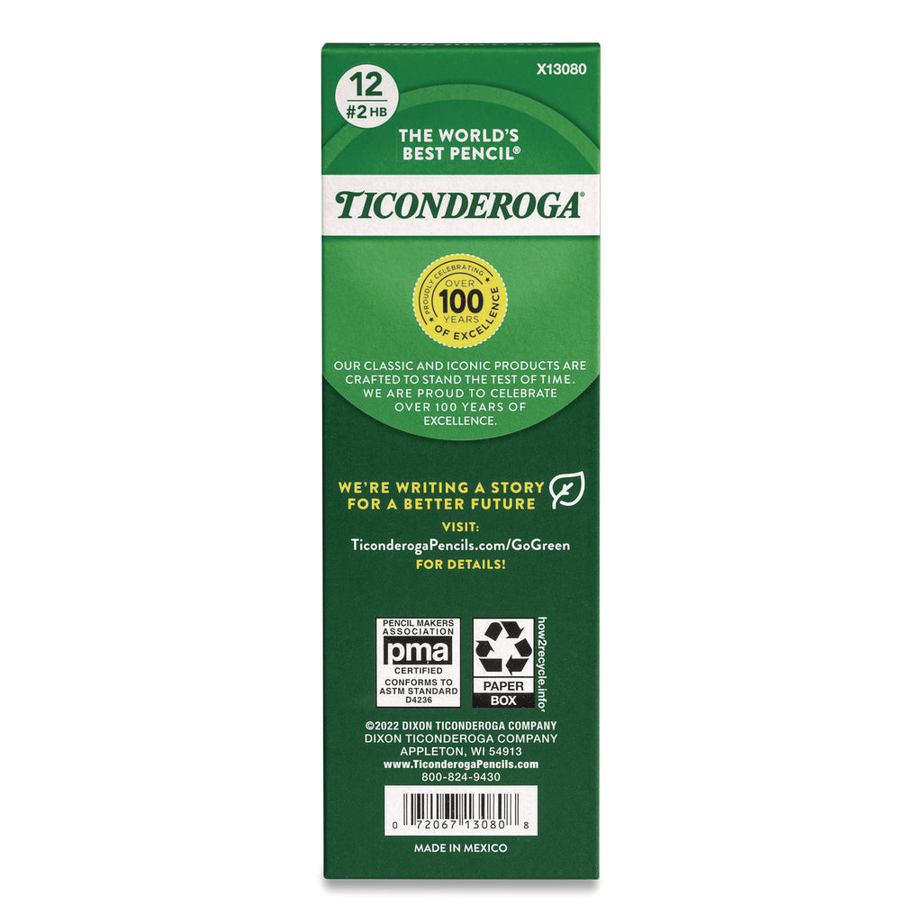 Ticonderoga Beginners Woodcase Pencil with Microban Protection, HB (#2), Black Lead, Yellow Barrel, Dozen