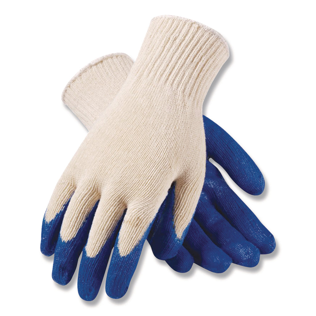 Seamless Knit Cotton/Polyester Gloves, Regular Grade, Large, Natural/Blue, 12 Pairs