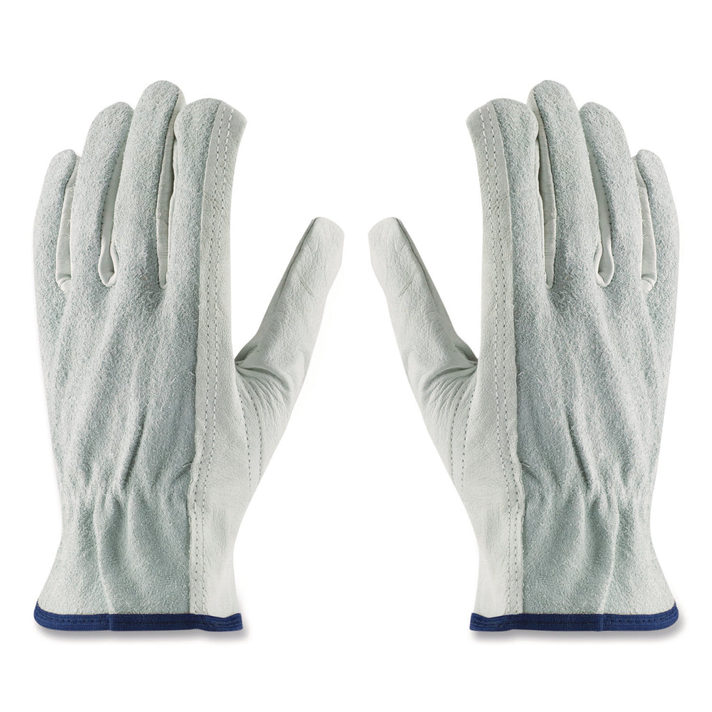 Top-Grain Leather Drivers Gloves with Shoulder-Split Cowhide Leather Back, Large, Gray