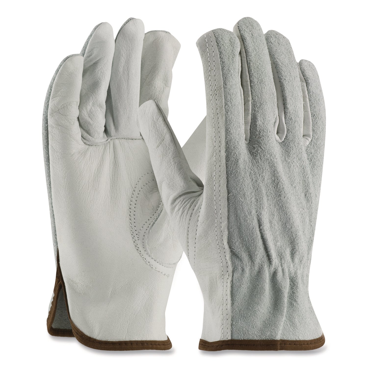 Top-Grain Leather Drivers Gloves with Shoulder-Split Cowhide Leather Back, Medium, Gray