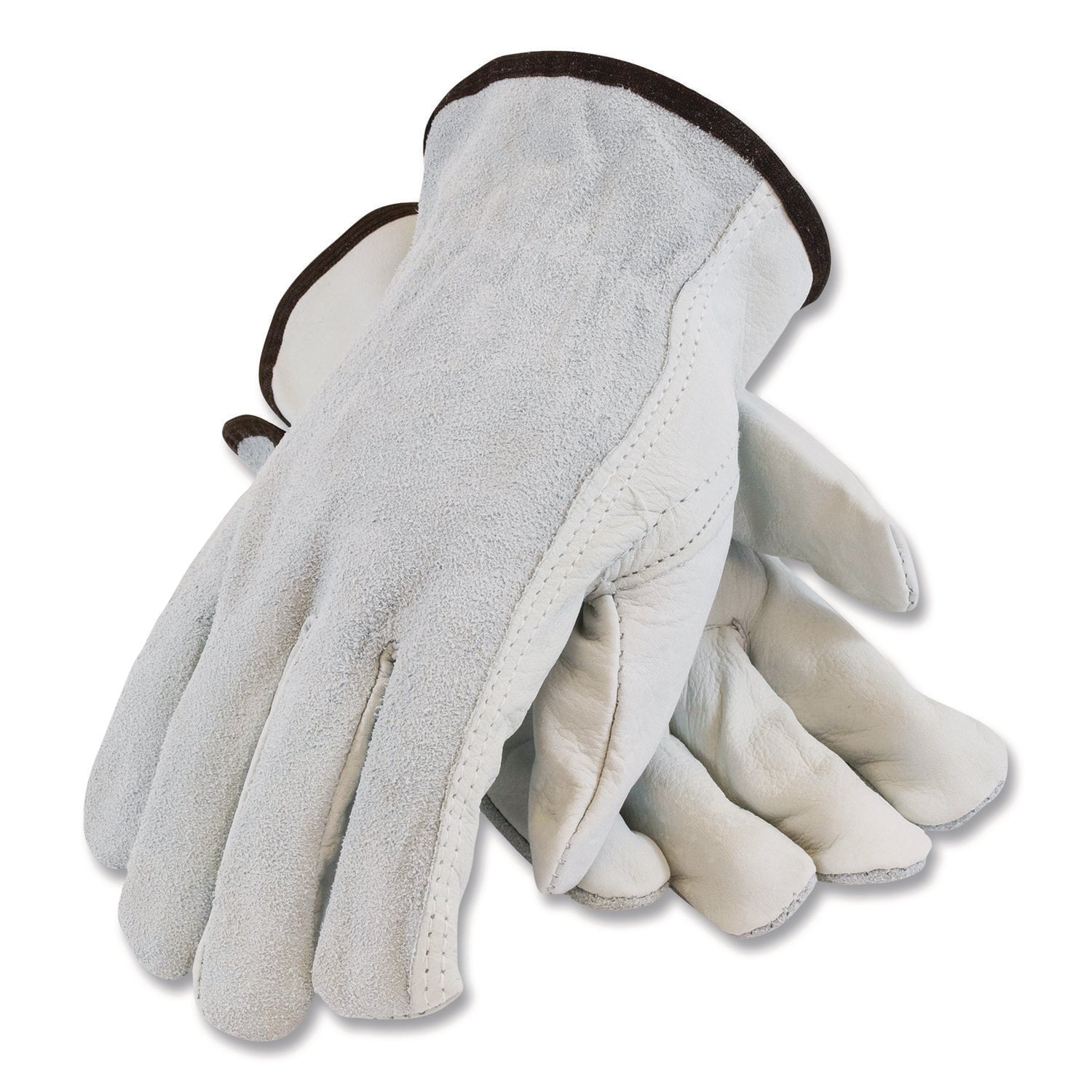 Top-Grain Leather Drivers Gloves with Shoulder-Split Cowhide Leather Back, Small, Gray