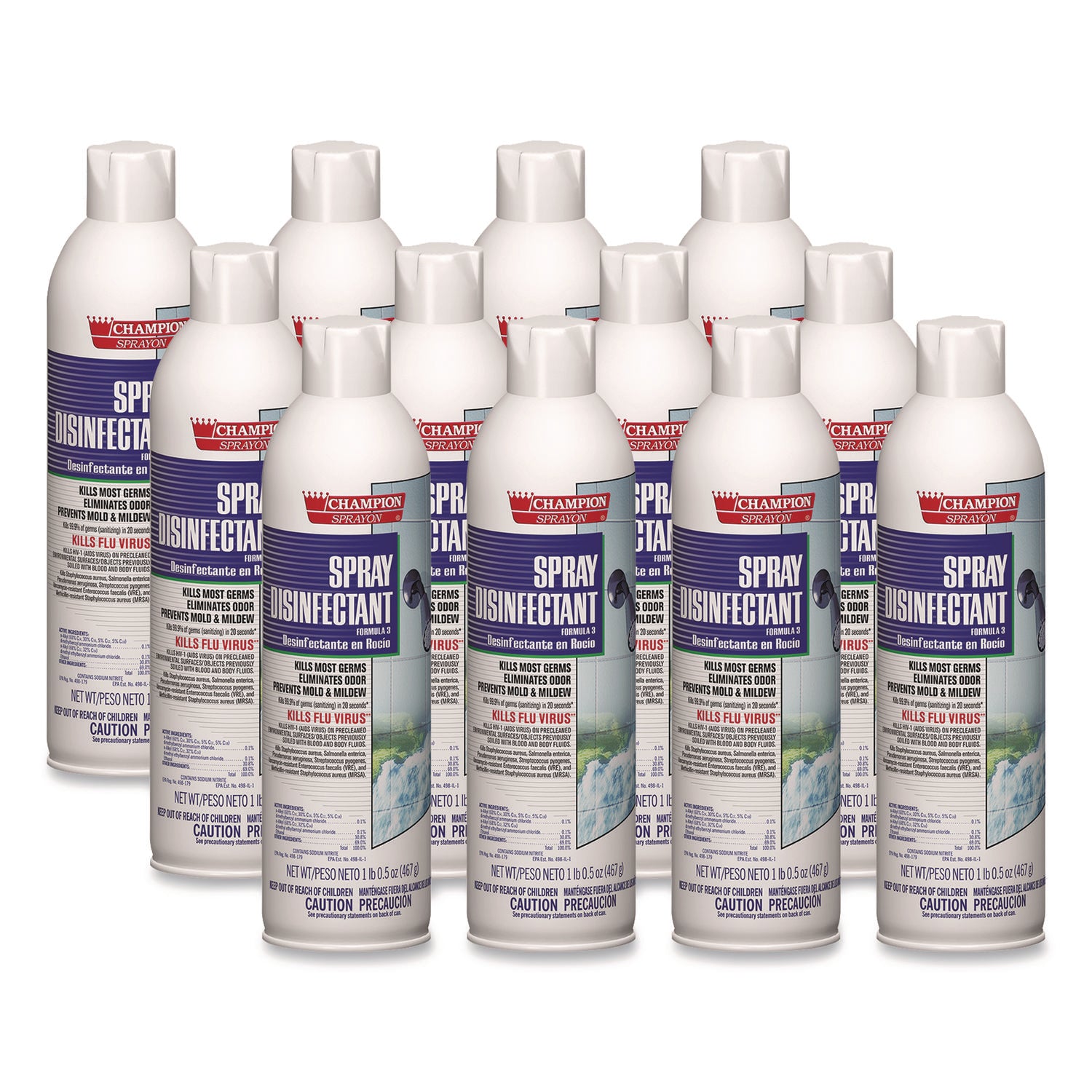 Champion Sprayon Spray Disinfectant, 16.5 oz Aerosol Spray, 12/Carton