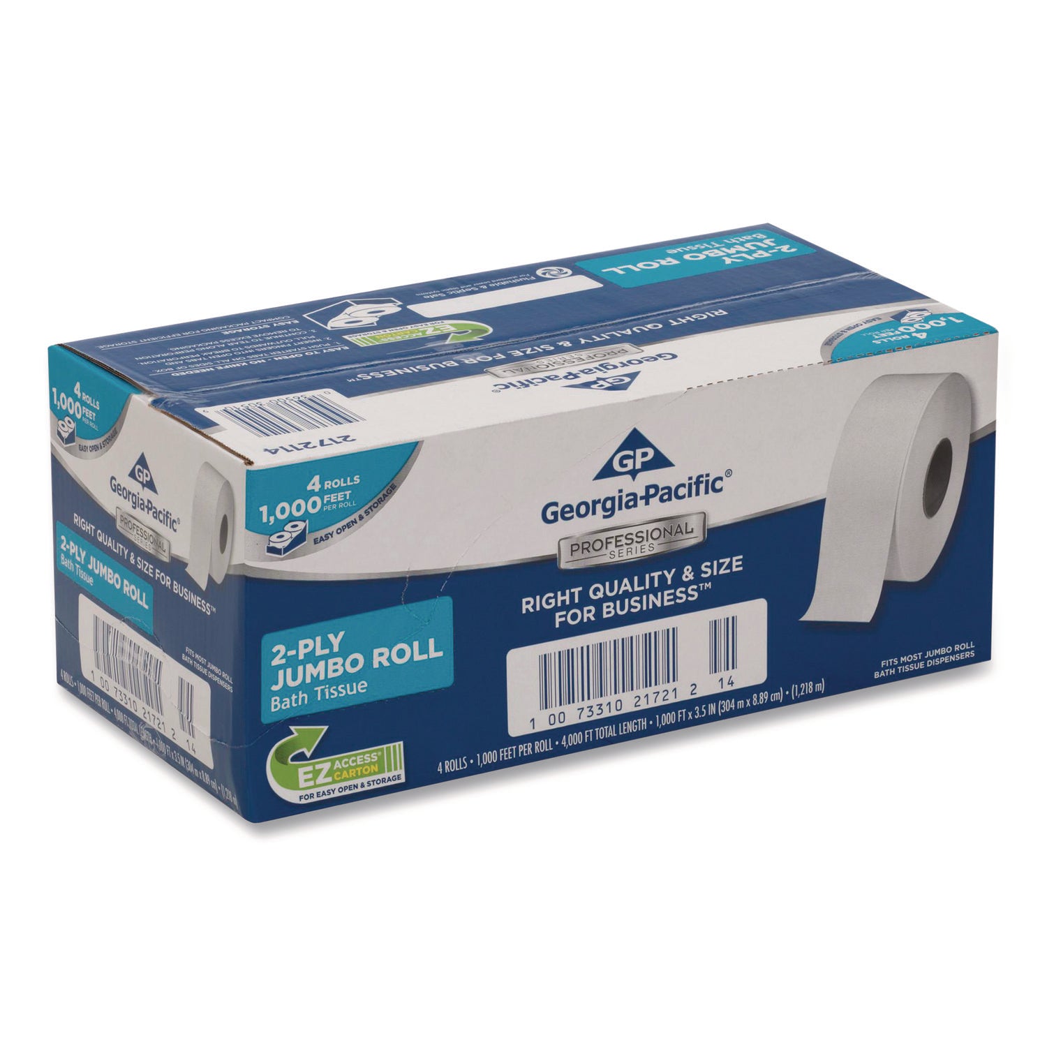 White Jumbo Bathroom Tissue, Septic Safe, 2-Ply, 3.5 x 1,000 ft, 4/Carton