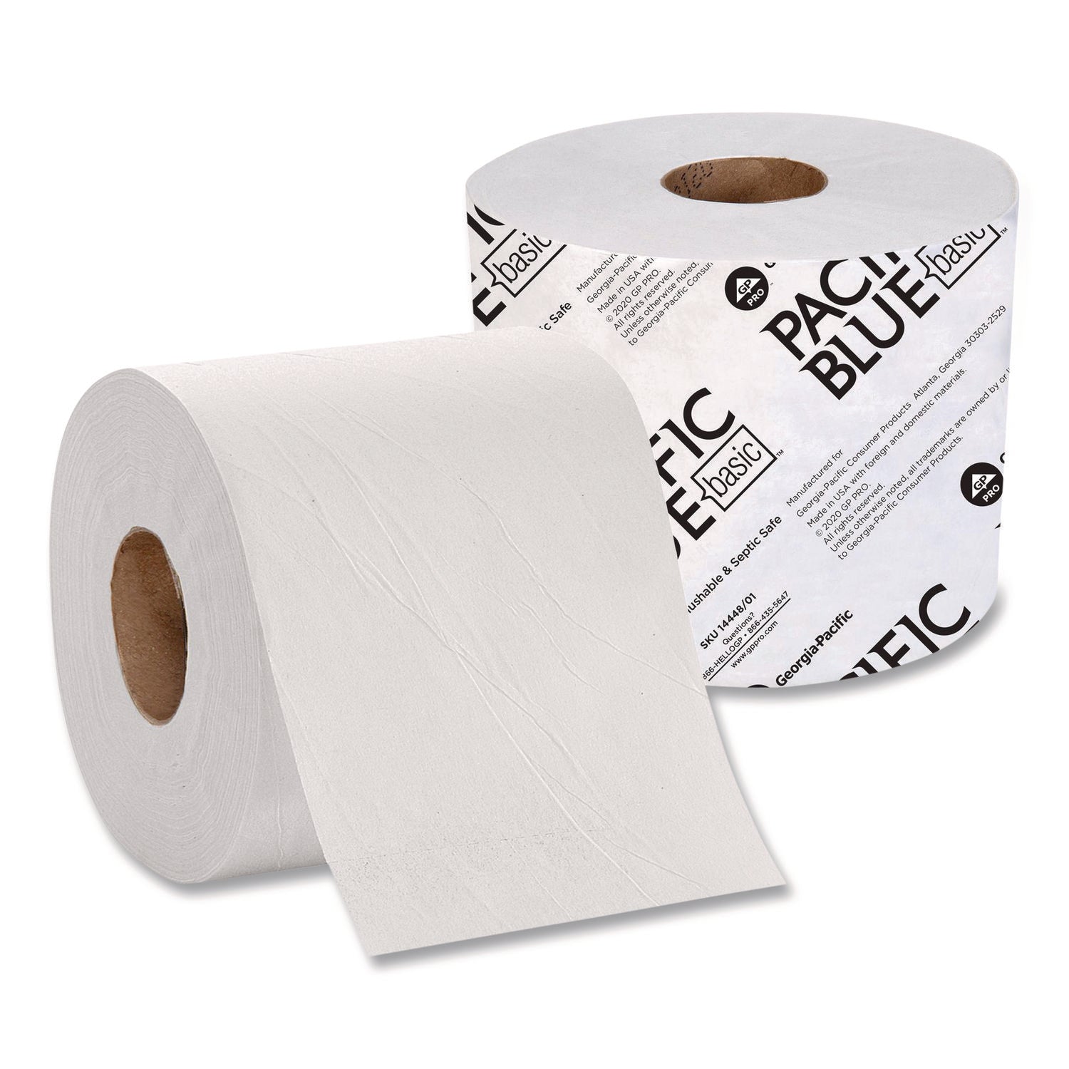 Pacific Blue Basic High-Capacity Bathroom Tissue, Septic Safe, 1-Ply, White, 1,500/Roll, 48/Carton