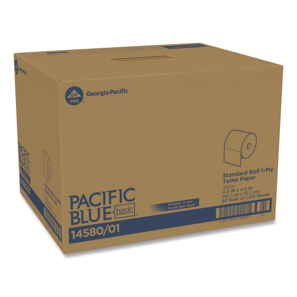 Pacific Blue Basic Bathroom Tissue, Septic Safe, 1-Ply, White, 1,210 Sheets/Roll, 80 Rolls/Carton