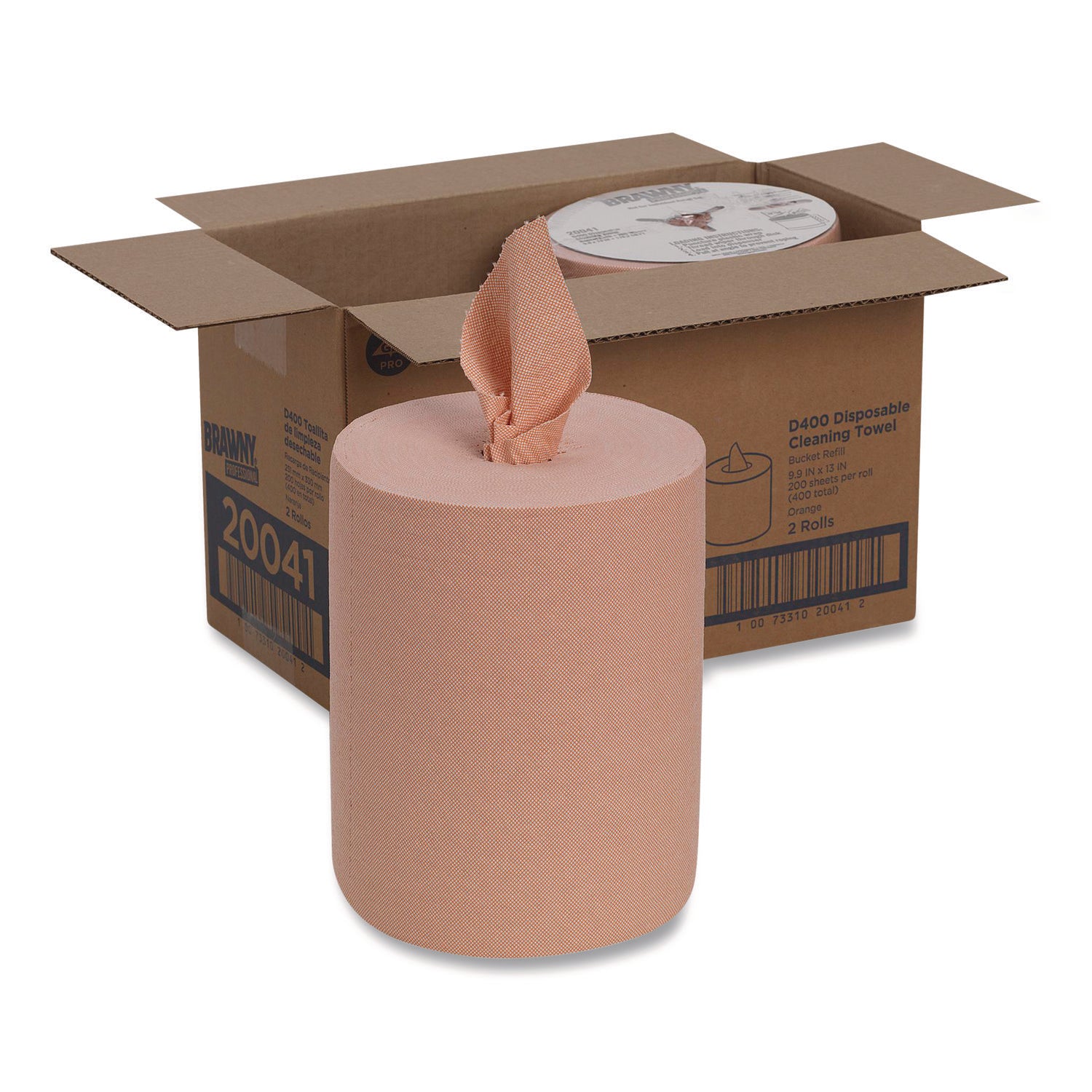 Medium-Duty Wiper Refill, 1-Ply, 10 x 13, Unscented, Orange, 200/Roll, 2 Rolls/Carton