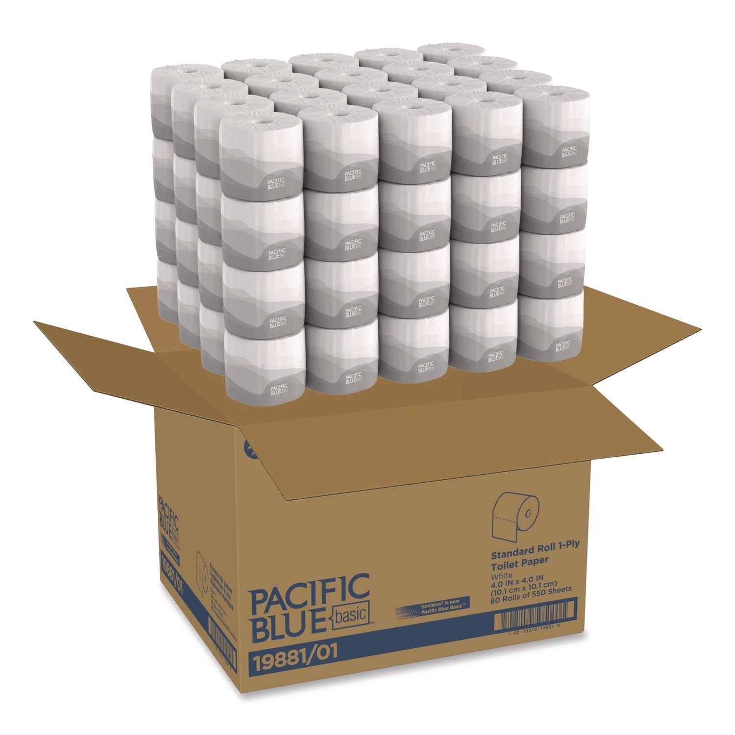 Pacific Blue Basic Embossed Bathroom Tissue, Septic Safe, 1-Ply, White, 550/Roll, 80 Rolls/Carton