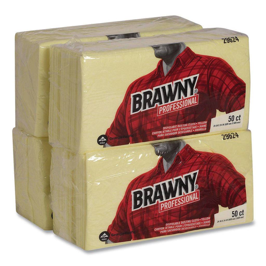 Dusting Cloths, Quarterfold, 24 x 24, Unscented, Yellow, 50/Pack, 4 Packs/Carton