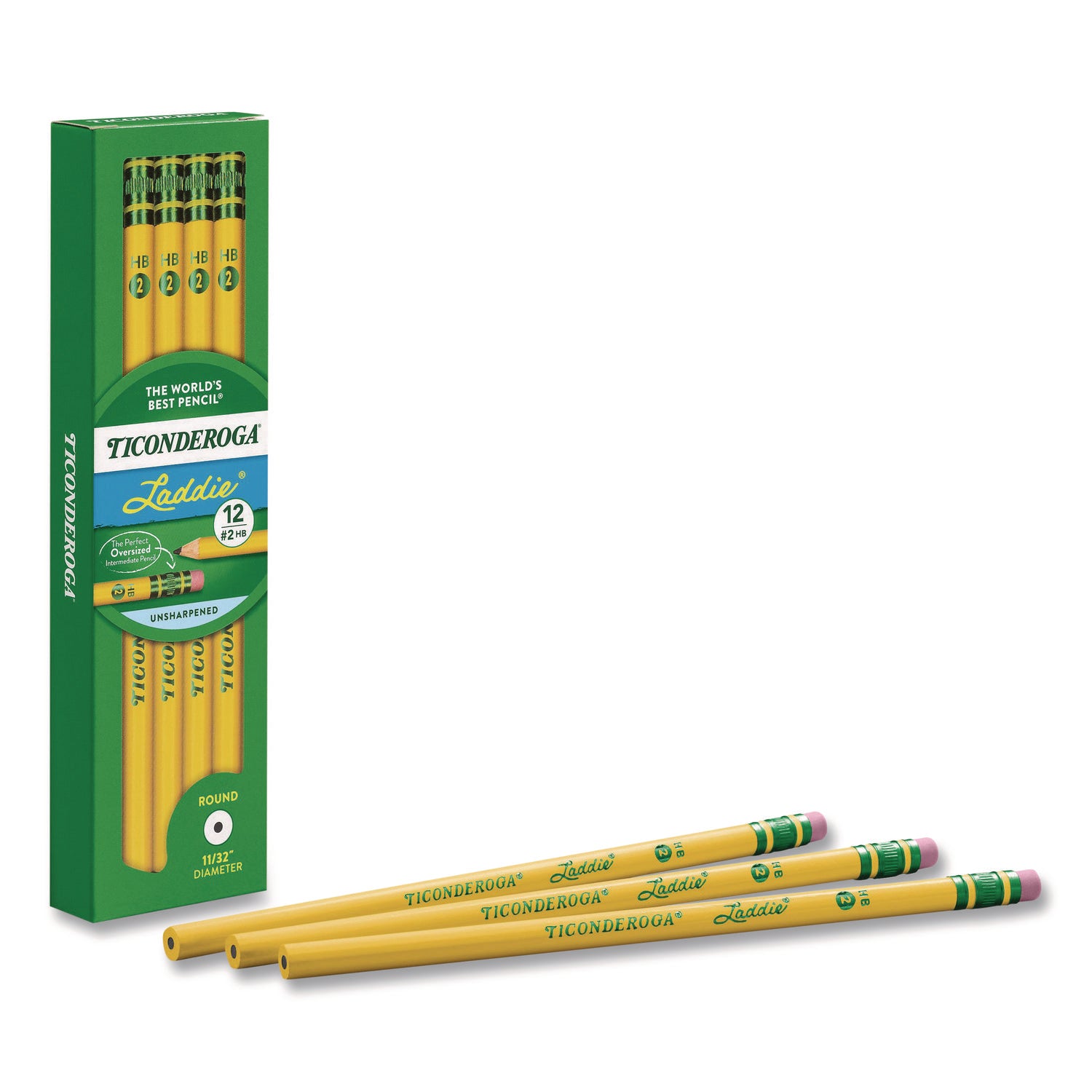 Ticonderoga Laddie Woodcase Pencil with Microban Protection, HB (#2), Black Lead, Yellow Barrel, Dozen