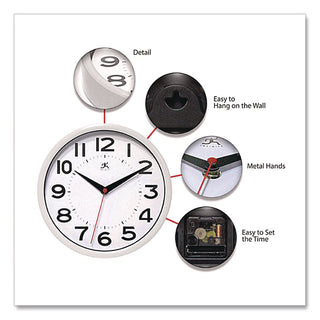 Metro Wall Clock, 9" Diameter, White Case, 1 AA (sold separately)