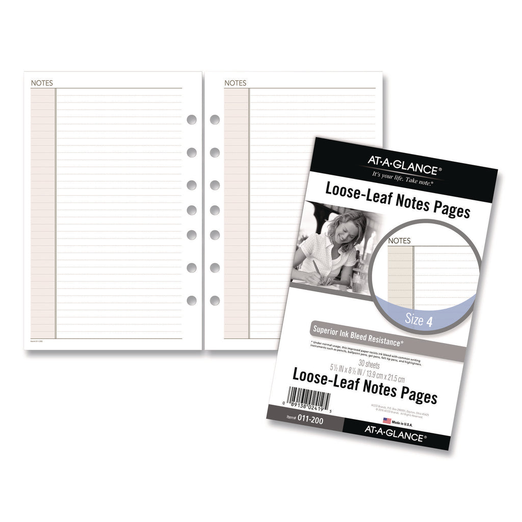 Lined Notes Pages for Planners/Organizers, 8.5 x 5.5, White Sheets, Undated