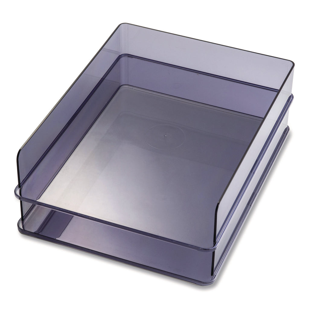 Officemate Stackable Letter Trays, Made from Recycled Bottles, 2PK - 2.8" Height x 12.8" Width x 10.2" DepthDesktop - Stackable - Translucent Gray - Plastic - 2 Pack