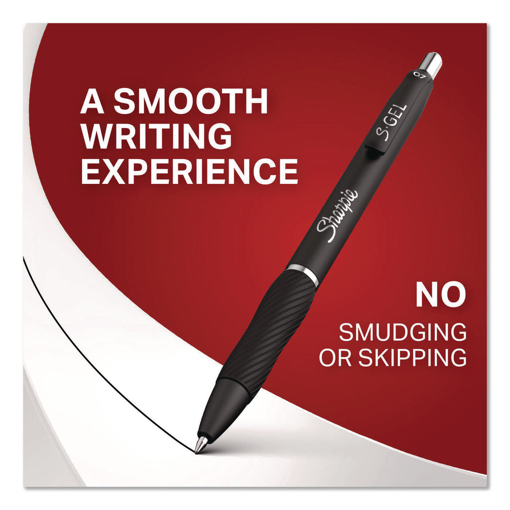 S-Gel High-Performance Gel Pen, Retractable, Medium 0.7 mm, Black Ink, Black Barrel, 8/Pack