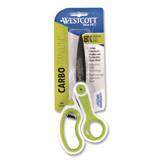 CarboTitanium Bonded Scissors, 8" Long, 3.25" Cut Length, White/Green Bent Handle