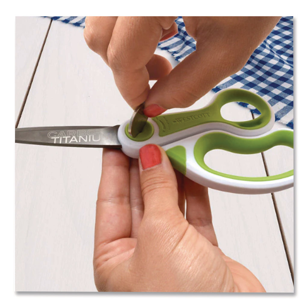 CarboTitanium Bonded Scissors, 8" Long, 3.25" Cut Length, White/Green Bent Handle