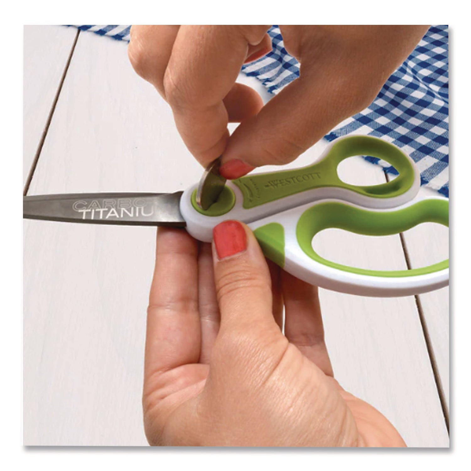 CarboTitanium Bonded Scissors, 8" Long, 3.25" Cut Length, White/Green Bent Handle