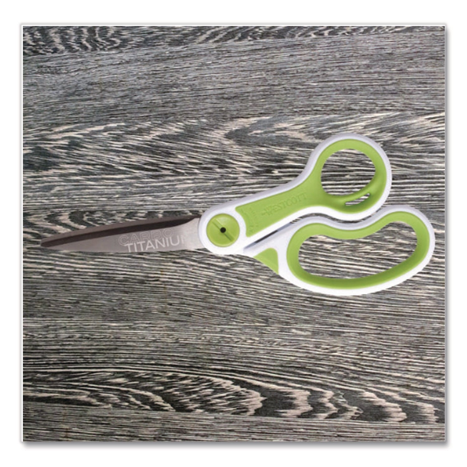 CarboTitanium Bonded Scissors, 8" Long, 3.25" Cut Length, White/Green Bent Handle