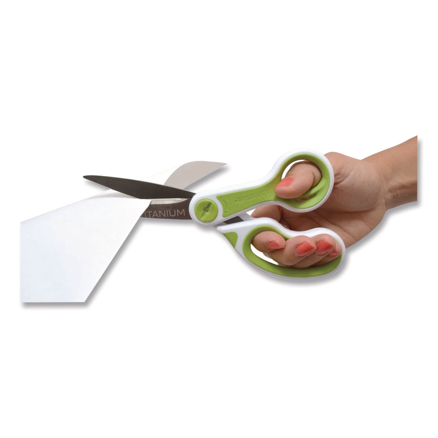 CarboTitanium Bonded Scissors, 8" Long, 3.25" Cut Length, White/Green Bent Handle