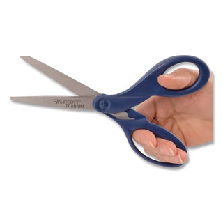 Titanium Bonded Scissors, 8" Long, 3.5" Cut Length, Navy Straight Handle