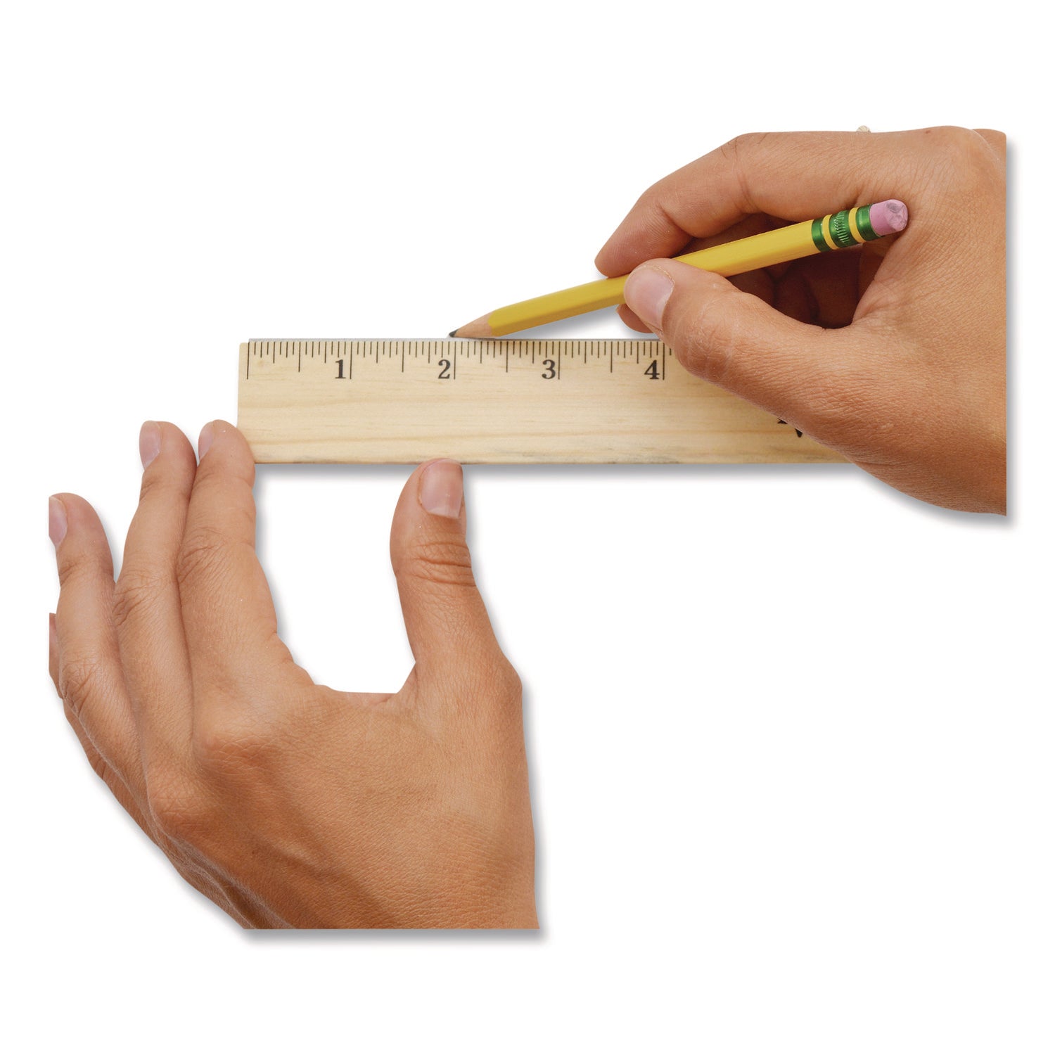 Beveled Wood Ruler, Standard, 12" Long, Natural Hardwood, 12/Pack