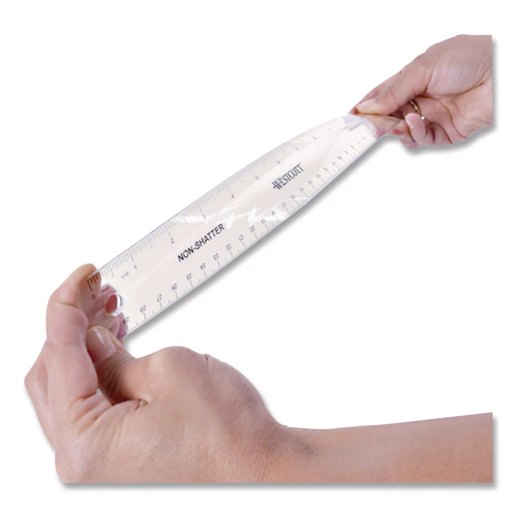 Non-Shatter Flexible Ruler, Standard/Metric, 12" (30 cm) Long, Plastic, Clear, 12/Box