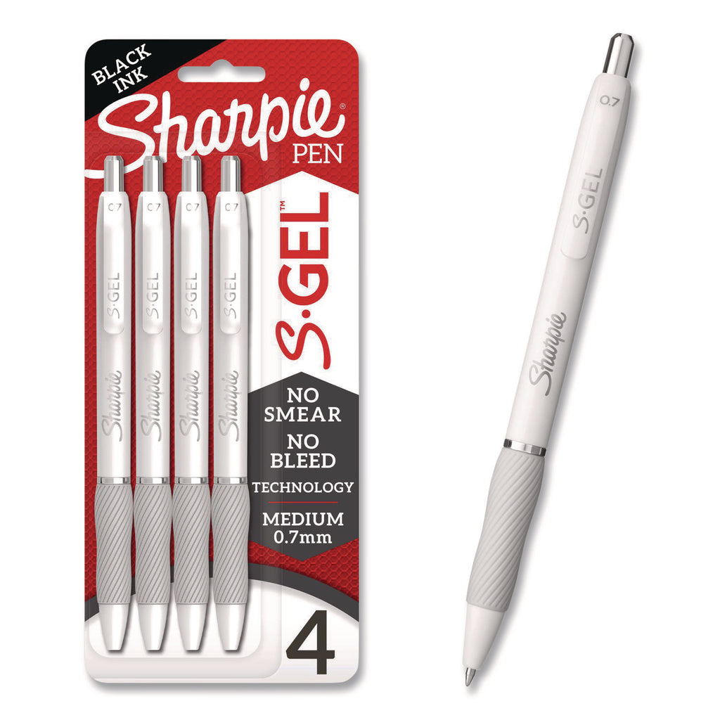 S-Gel Fashion Barrel Gel Pen, Retractable, Medium 0.7 mm, Black Ink, Pearl White Barrel, 4/Pack