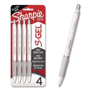 S-Gel Fashion Barrel Gel Pen, Retractable, Medium 0.7 mm, Black Ink, Pearl White Barrel, 4/Pack