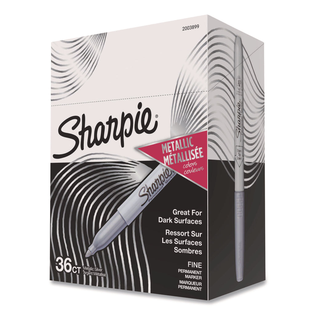 Metallic Fine Point Permanent Marker Value Pack, Fine Bullet Tip, Metallic Silver, 36/Pack