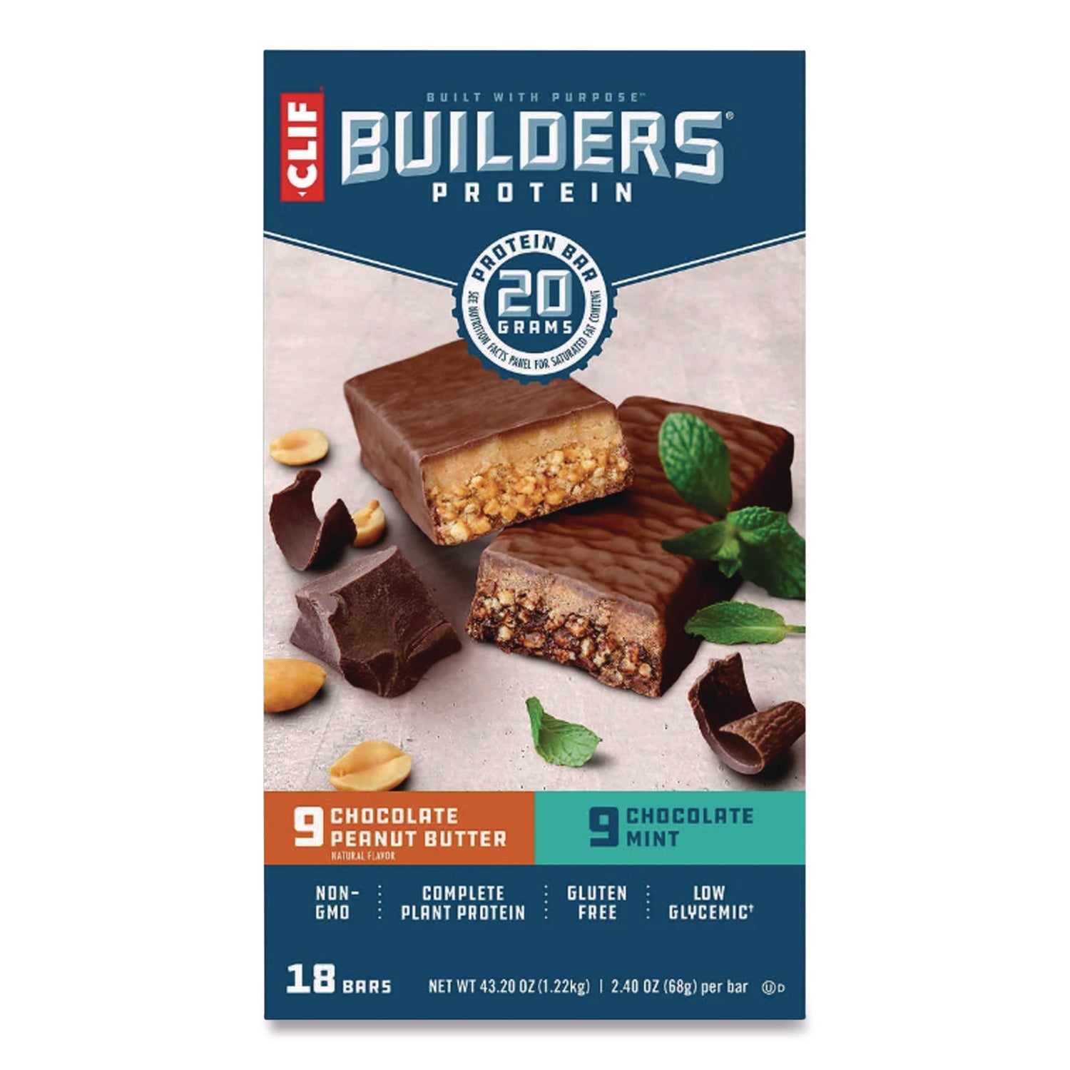 Builders Protein Bar, Chocolate Mint/Chocolate Peanut Butter, 2.4 oz Bar, 18 Bars/Box, Ships in 1-3 Business Days