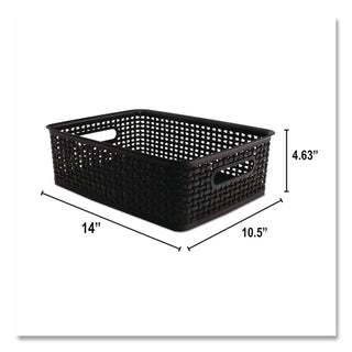 Plastic Weave Bin, Medium, 14" x 10.5" x 4.63", Black