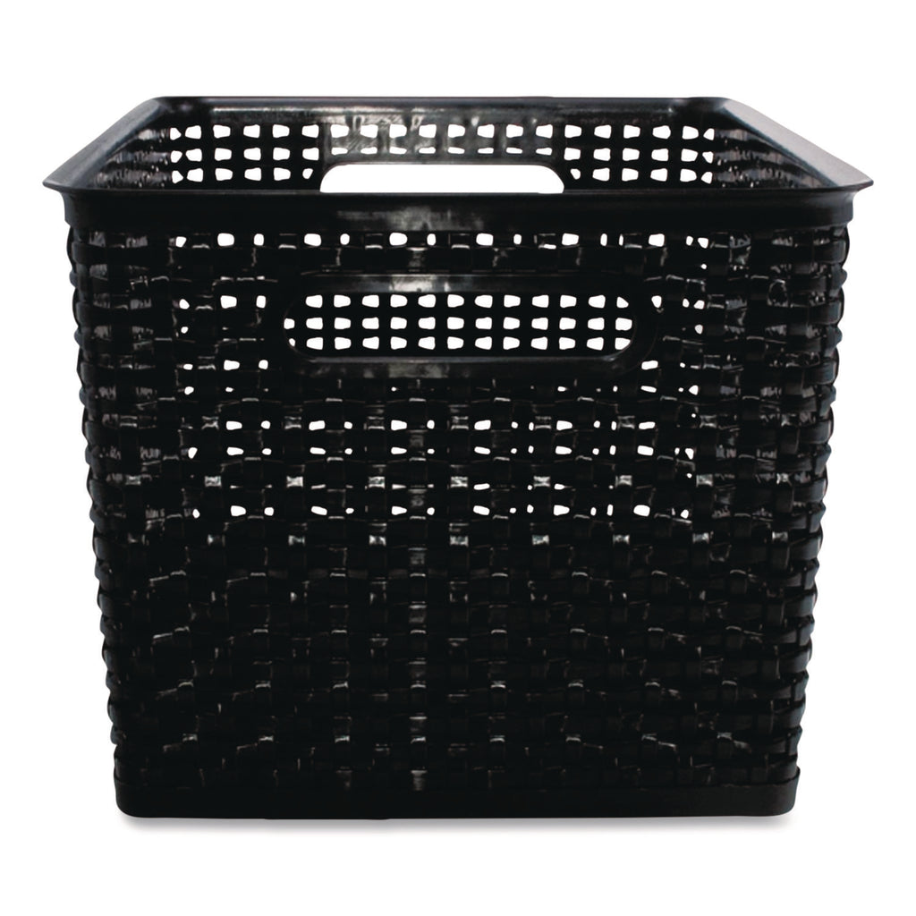 Plastic Weave Bin, Large, 13.5" x 10.5" x 8.75", Black