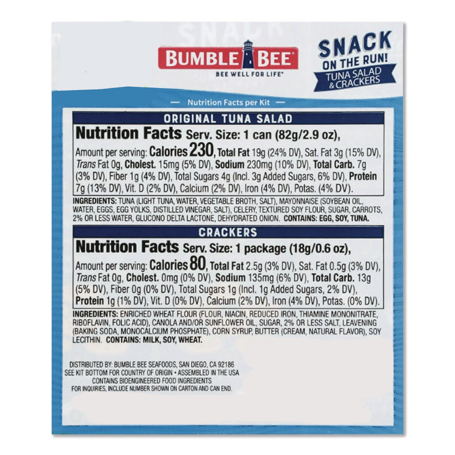 Snack on the Run Tuna Salad with Crackers, 3.5 oz Pack, 12/Carton