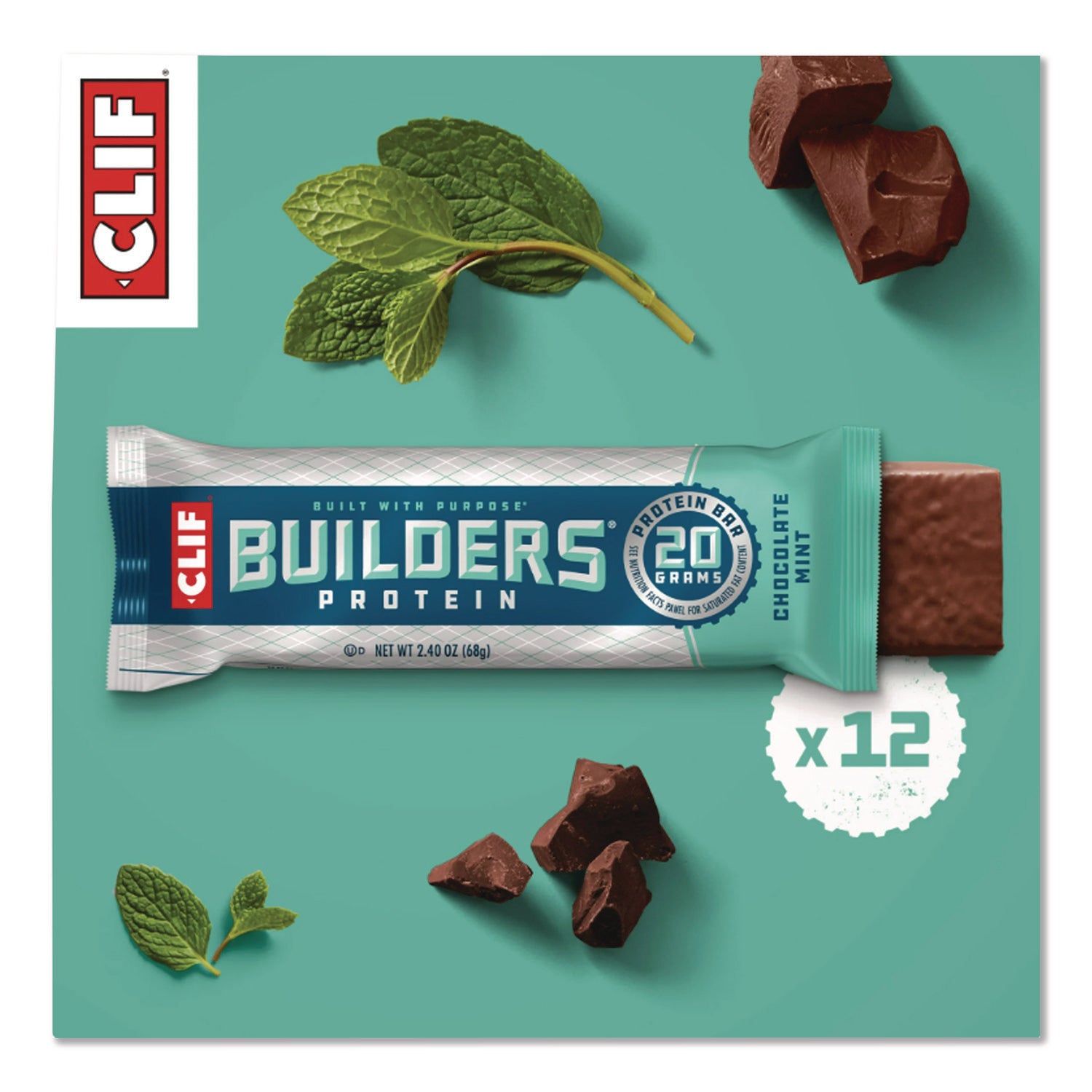 Builders Protein Bar, Chocolate Mint, 2.4 oz Bar, 12 Bars/Box
