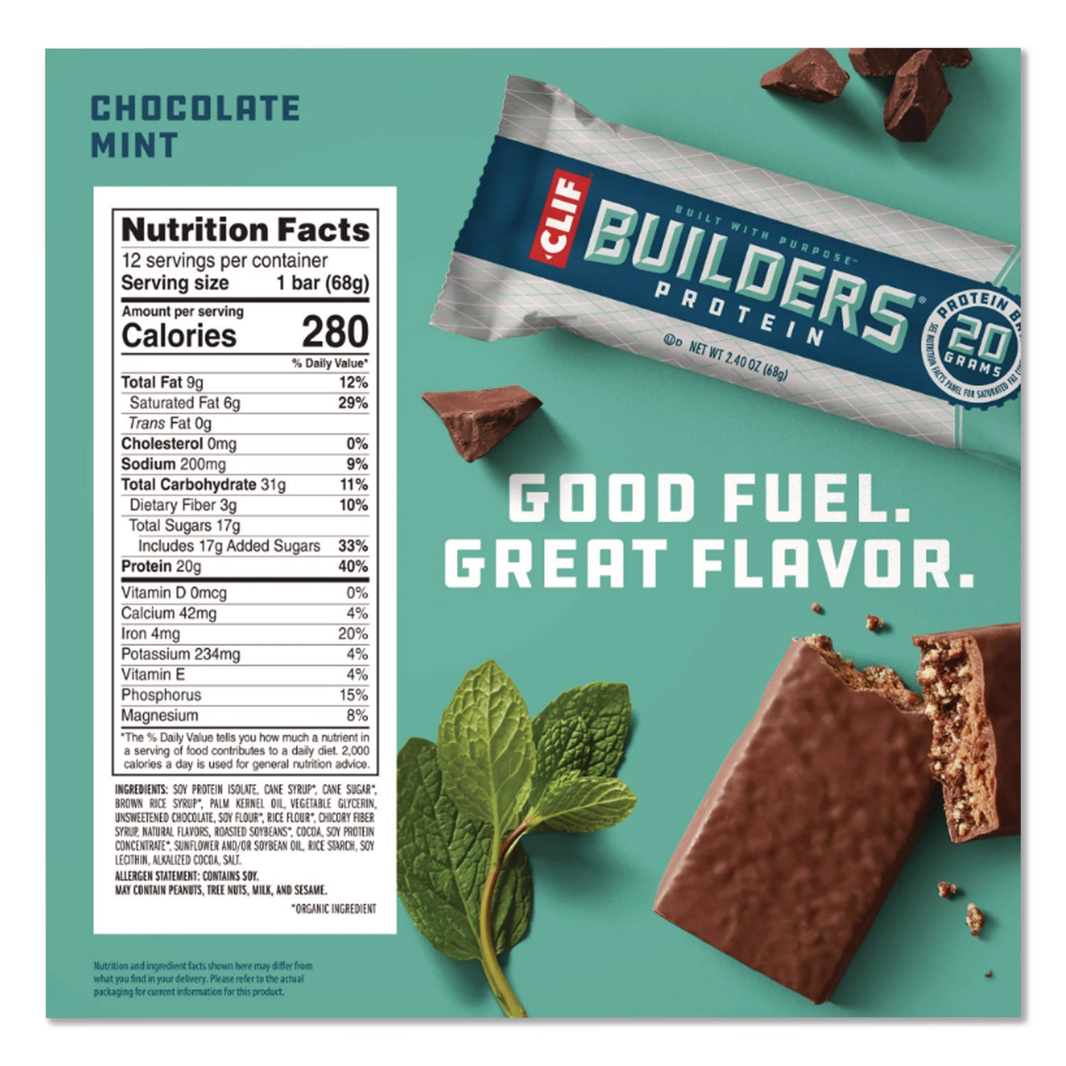 Builders Protein Bar, Chocolate Mint, 2.4 oz Bar, 12 Bars/Box