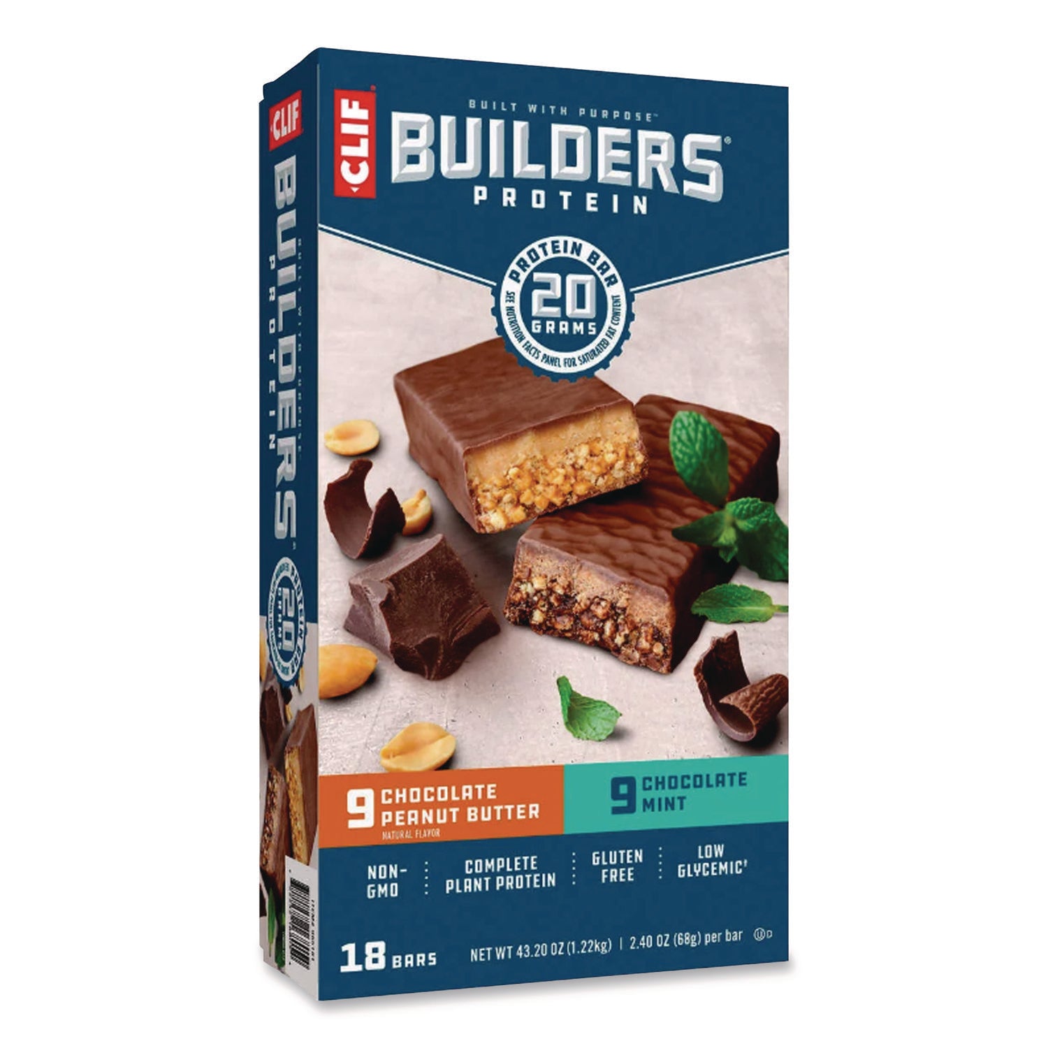 Builders Protein Bar, Chocolate Mint/Chocolate Peanut Butter, 2.4 oz Bar, 18 Bars/Box, Ships in 1-3 Business Days